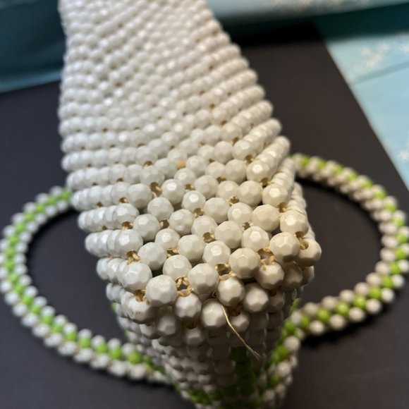 Vintage Italian Beaded Purse, White and Green, Rare Find